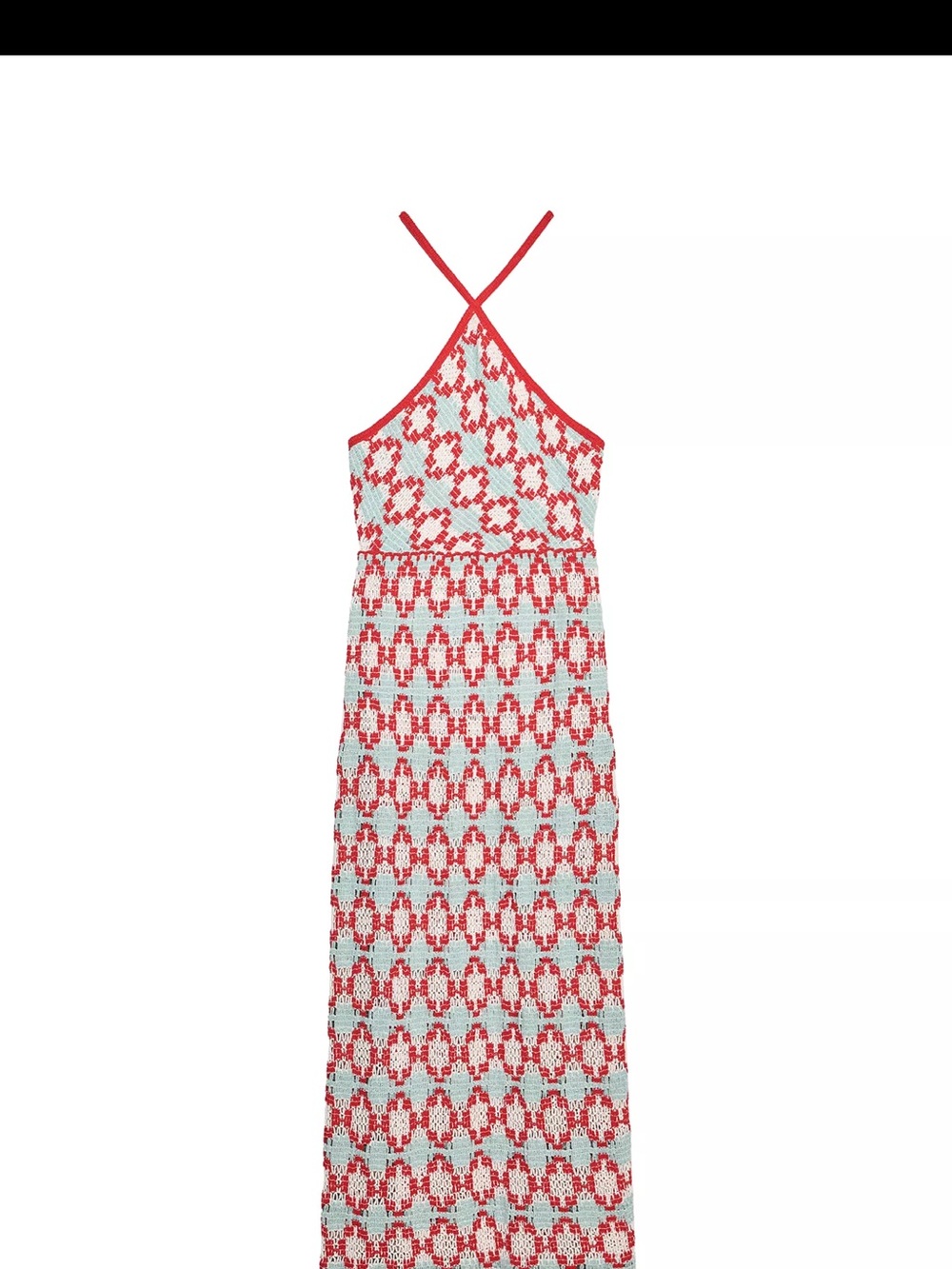 Zara Crochet Halter Midi Dress in Coral & Mint - Picture 2 of 3